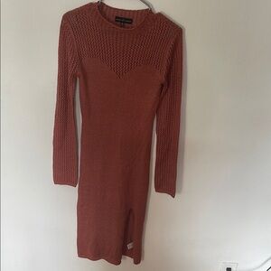 Almost Famous Brown Ribbed Long Sleeve Bodycon Dress